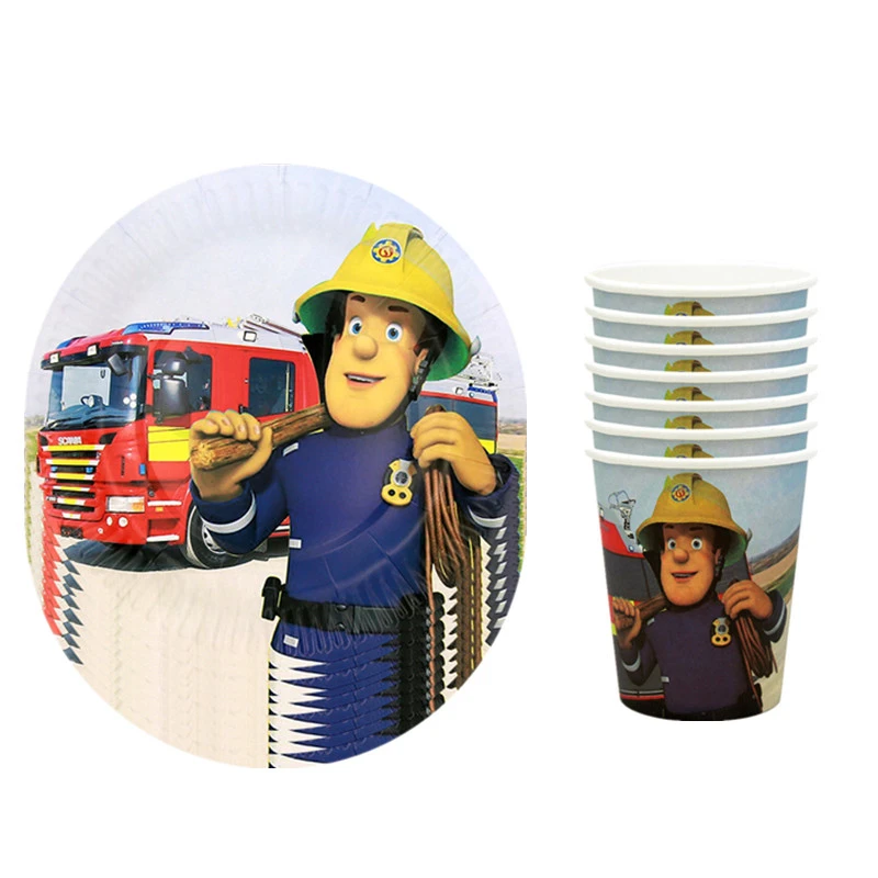 Fireman Sam Birthday Party Decorations Banner Fire Engine Fighter Theme  Paper Cups Plates Favors Baby Shower party supplies