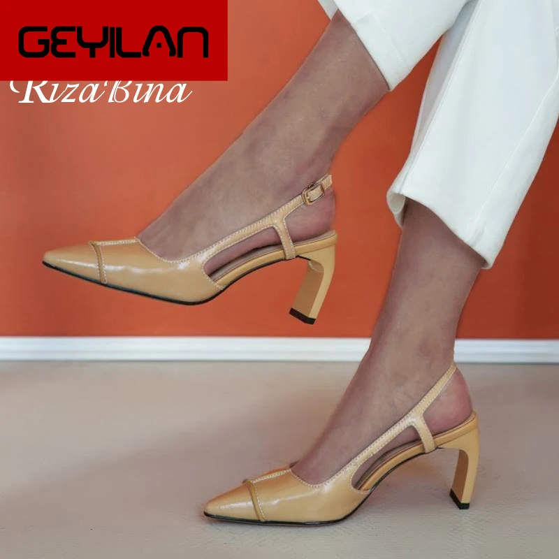 

Genuine Leather Women Shoes Pointed Toe Sandals High Heels Lady Shoes Fashion Buckle Office Party Shoes Size 34-42