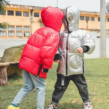 

Fashion Winter Shiny Child Long Coat Windproof Cotton Baby Boys Girls Jacket Warm Children Outfits Kids Clothes For 90-140cm