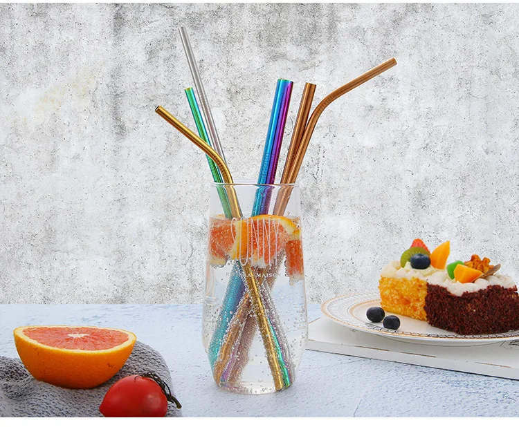 Cross Border for Food Grade 304 Stainless Steel Color Metal Straw Beverage Originality Straw Random Combination Set