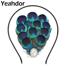 Женский чародей искусственный жемчуг стразы ободок с перьями павлина головные уборы обруч для волос Свадебные танцевальные Коктейльные Вечерние аксессуары для волос