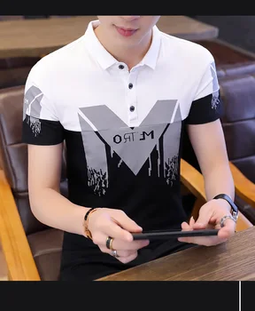 

Men Short Sleeve Polo Shirts Summer T-shirt Casual Cotton Tops Boys Collar Shirts Slim Letter Tees