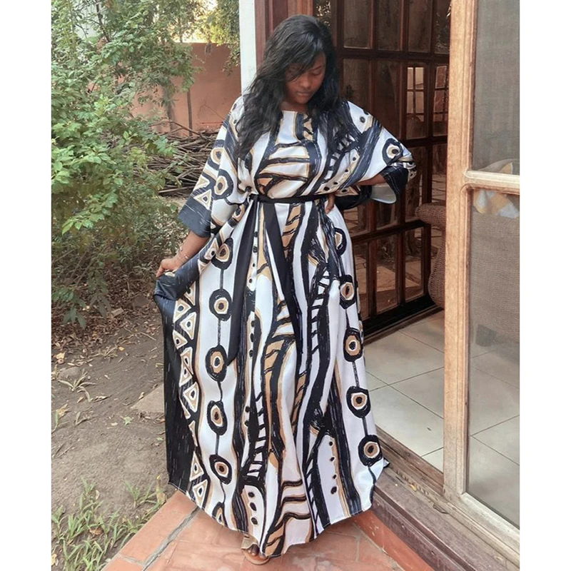 

NEW Print Beach Cover Up Vintage Long Dress Kaftan Pareo Robe De Plage 2023 Over Size Short Sleeve Autumn Women Dress Sarong