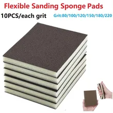 10 almofadas de polimento de esponja de lixa flexível dos pces podem re usar 80 220 grit bloco de lustro molhado/seco da lixa da espuma
