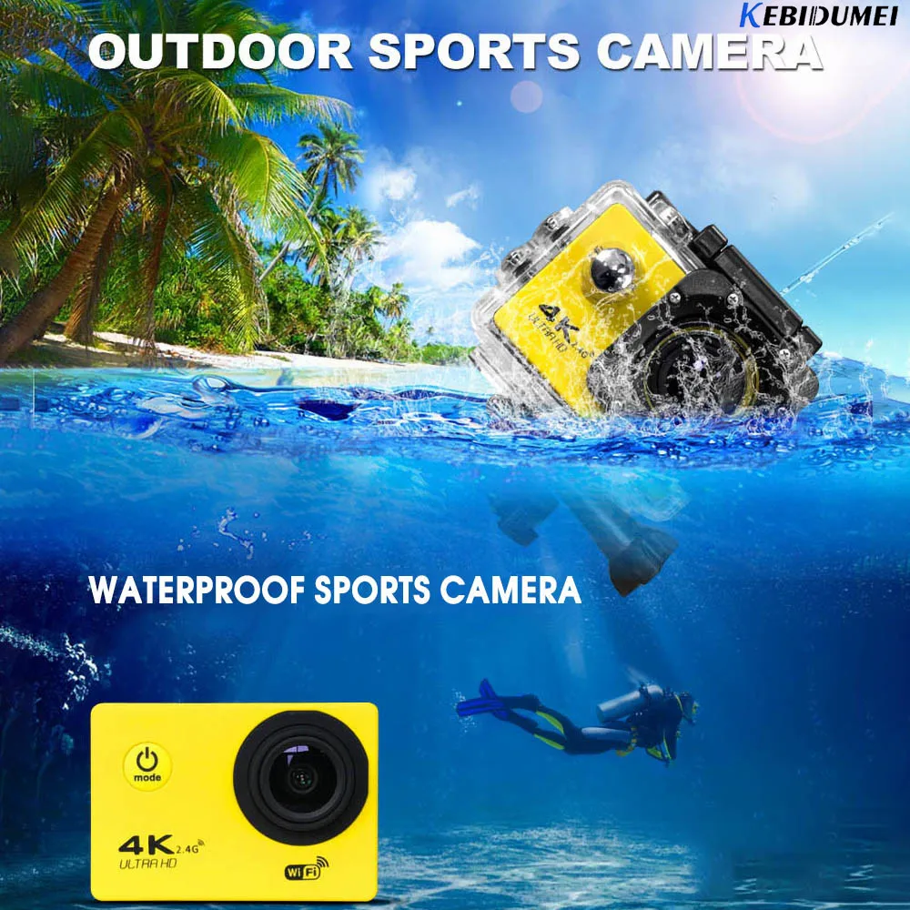 Kebidumei Ультра HD 4K Экшн-камера 60 м водонепроницаемая Спортивная камера 2,0 'экран 60 кадров в секунду Спортивная камера 1080p Go Extreme Pro камера