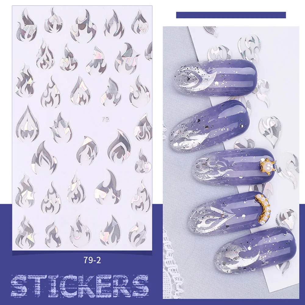 5PC Hollow Fire Flame Nail Holographic Silver Stripe Vinyls Stencil Sticker On Manicure DIY Art Decor | Красота и здоровье