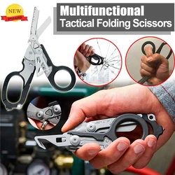 Multifunction Outdoor Folding Scissors First Aid Expert Tactical Stainless Steel Retractable Scissors Emergency Survival Tool