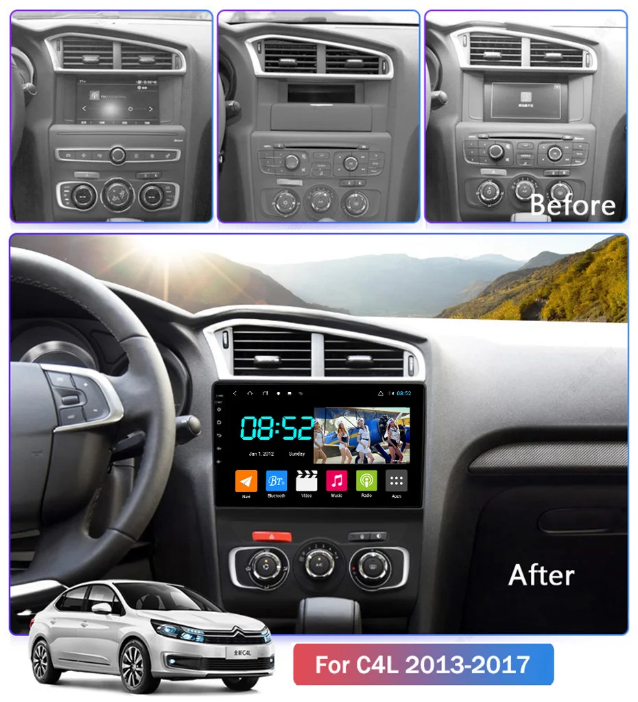 Android 8,1 автомобильный DVD 1din мультимедийная Navi система для Citroen C4L 2013- Автомобильный gps навигатор стерео wifi головное устройство BT SWC wifi