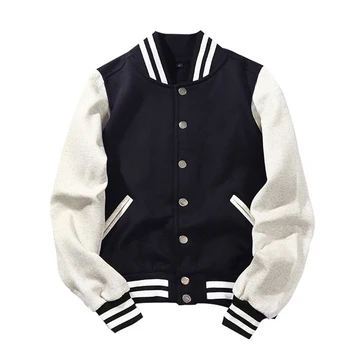 

2020 New Arrival Single Breasted Patchwork Short Preppy Style Rib Sleeve Bomber Jacket Men Cotton Casual Baseball Coat