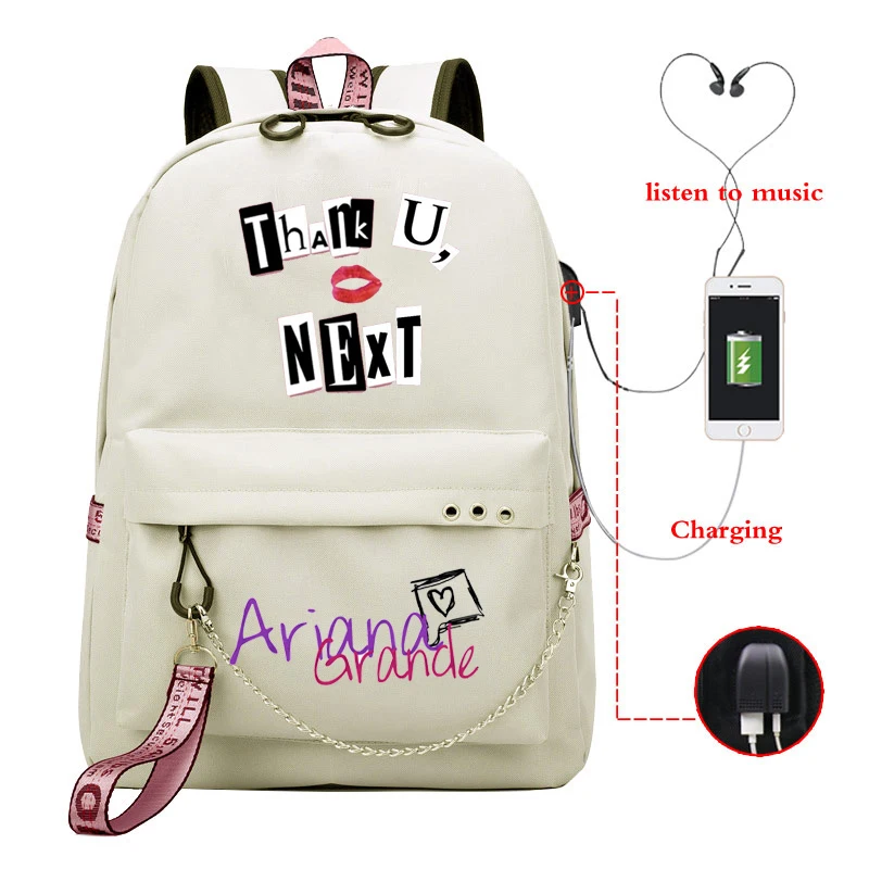 Zaino Mochila Ariana Grande USB ragazza adolescente grazie U prossima borsa  da scuola zaino da viaggio con ricarica USB da donna zaino di Grande  capacità|Backpacks| - AliExpress