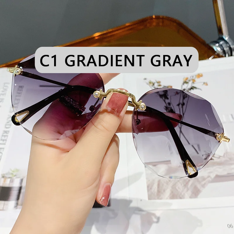 sunglasses for women Classic Rimless Round Sunglasses For Women  Sexy Gradient Oversized Sun Glasses Female Vintage Outdoor Big Frame GogglesUV400 best sunglasses for big nose Sunglasses