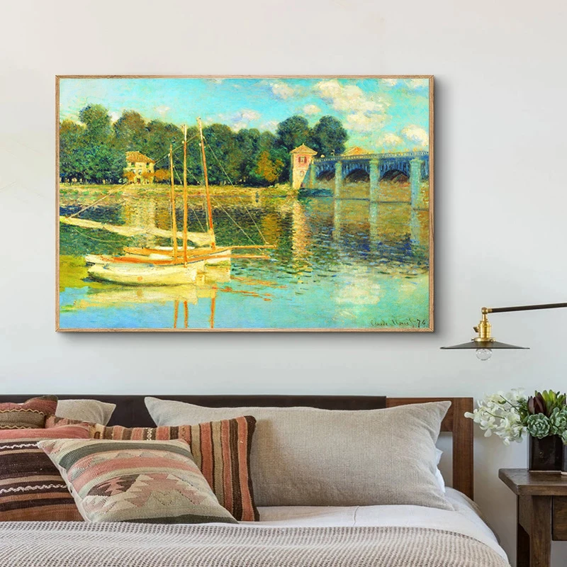 

The Bridge at Argente Monet Prints Wall Art Canvas Painting Famous Painting Decorative Pictures for Living Room Home Decor
