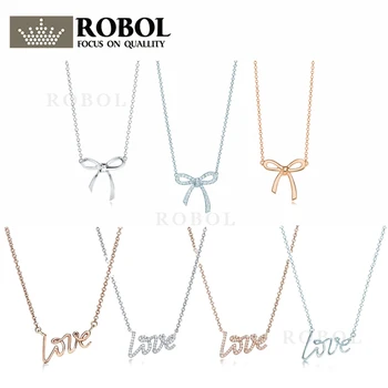 

33 Original 925 Sterling Silver Classic Rhinestone Key Pendant Necklace with Original Engraved Women's Jewelry Free Shipping