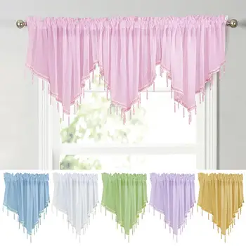 

Solid Color Triangle Shape Tassel Short Curtain Window Valance Drape Through the Rod Home Kitchen Bedroom Windows Decor