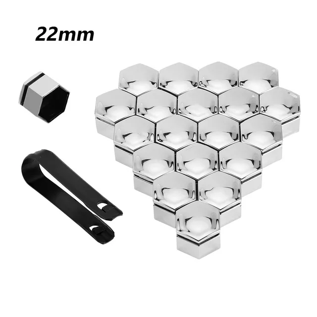 20Pcs Car Wheel Nut Caps Auto Hub Screw Cover 17mm 19mm 21mm Bolt Rims Exterior Decoration Special Socket Protection Dust Proof 22mm Silver