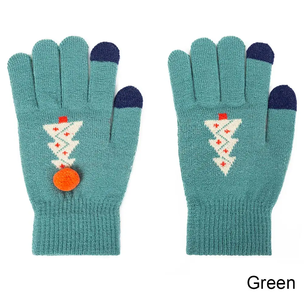 green REAKIDS/зимние детские перчатки для мальчика; зимние теплые рождественские детские перчатки для девочек с сенсорным экраном; Детские однотонные вязаные хлопковые перчатки - Цвет: green