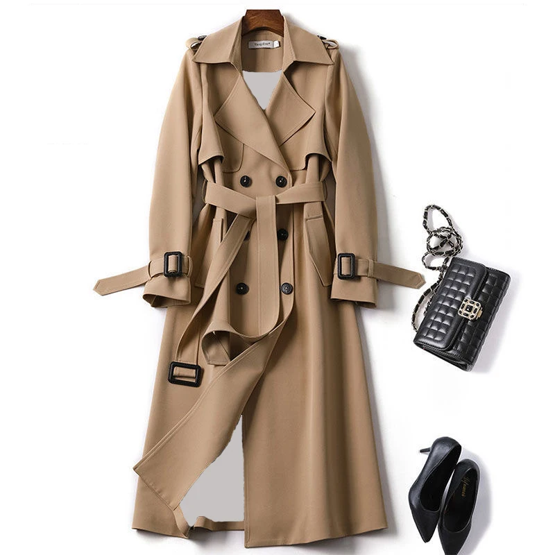 2020 Autumn Winter New Arrival Womens Long Coat Female Double Brasted Slim Windbreaker Korean Belted Trench Ladies Outwear | Женская