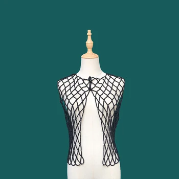 

New Ins Heavy Hand Woven Pearl Vest Mesh Blouse Cape
