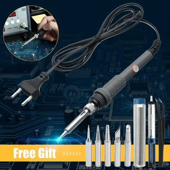 

220V 60W Electric Soldering Iron Adjustable Temperature Welding Solder Rework Station Heat Iron Tips Repair Rework Tool Kit