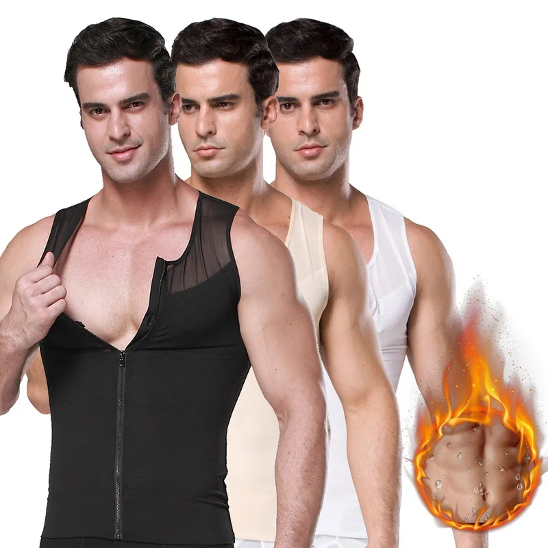 

Mens Slimming Body Shaper Vest Compression Sauna Sweat Waist Trainer Corset Shapewear Zipper Mesh Weight Loss Undershirt