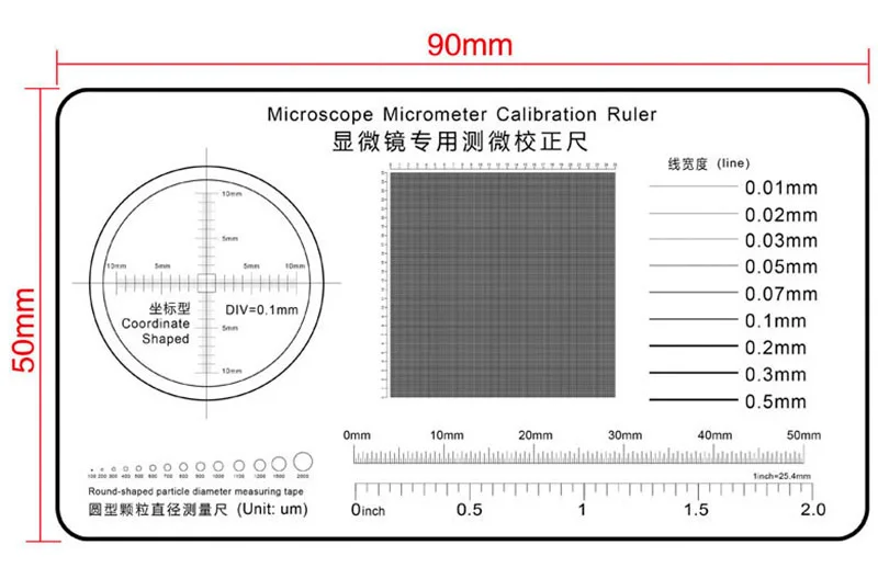 90x50mm Микроскоп-микрометр с мягкой линейкой калибровочный инструмент для измерения диаметра частиц - Цвет: 90x50mm