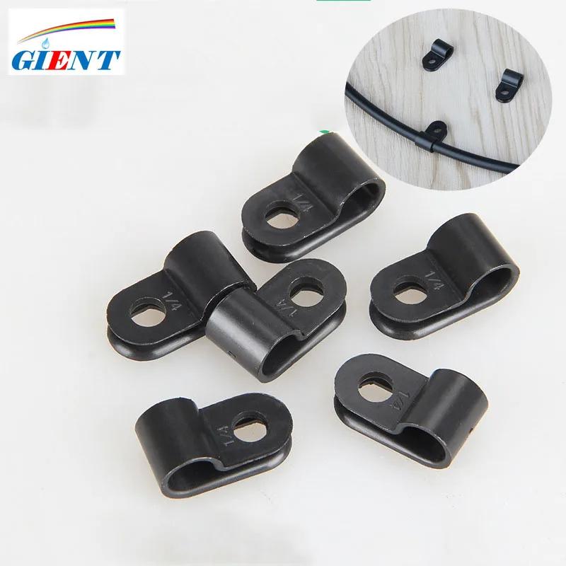 Black Plastic R-type Cable Clamp Organizer Cord Clips for Wire 1/4 inch Water Pipe Management 10Pcs cable organizer cable clip cable clamp