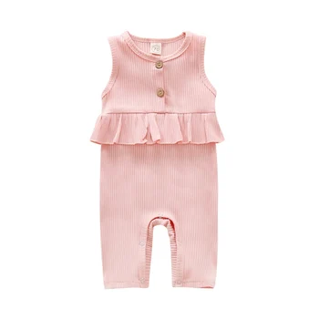 

2020 Baby Clothing Summer Newborn Baby Girl Cute Clothes Sleeveless Romper Cotton Solid Jumpsuit Ruffle Outfits Set