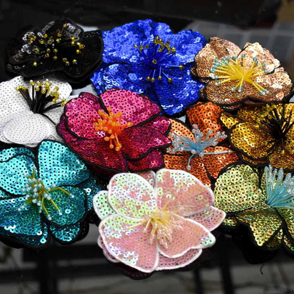 Description Picture 4 of itemHandmade Beads Embroidery Flower Colorful Sequins Patch Cloth Decorated With DIY Auxiliary Material Large Repair Hole Applique