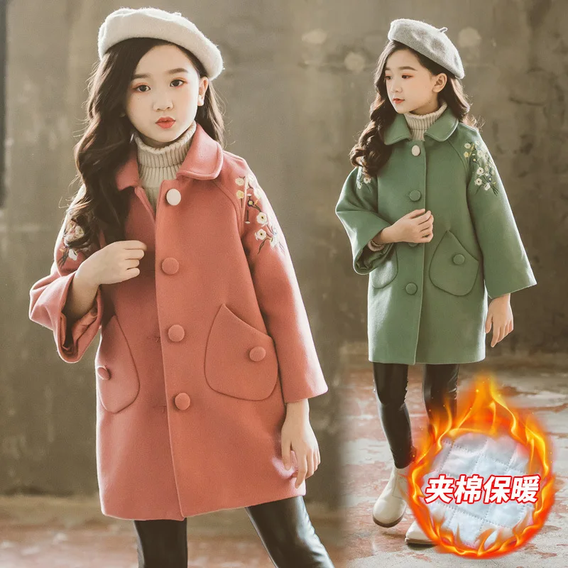 

2019 Winter Style New Style Thick Quilted Girls Korean-style Casual Duffle Coat Mid-length Shoulder Embroidery Coat