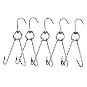 

5 Pieces Stainless Steel Double Meat Hooks Butcher Drying BBQ Hook Tool