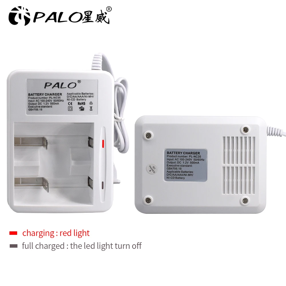 PALO 2 слота AA AAA C D зарядное устройство для 1,2 в Ni-CD Ni-MH AA/AAA/C/D Размер перезаряжаемая батарея быстрая Интеллектуальная Зарядка светодиодный дисплей
