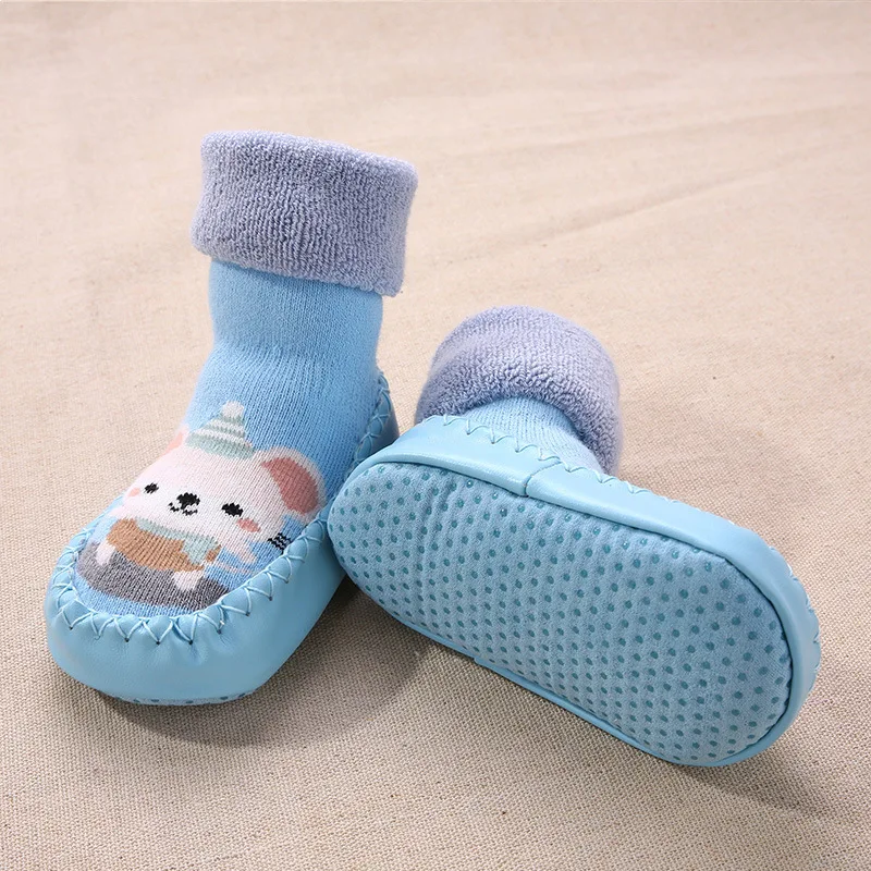 FOCUSNORM 4 Colors Newborn Baby Girls Boys Anti-Slip Socks Crib Shoes Cartoon Animal Print Knit Soft Sole Slippers