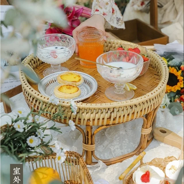 Rattan Kávé Marokkói Ágy Kis Asztali Szoba Kanapé Bambusz Szőtt Gyümölcstároló Kosár Piknik Desszert Homestay Dekoráció Placemat - Image 2