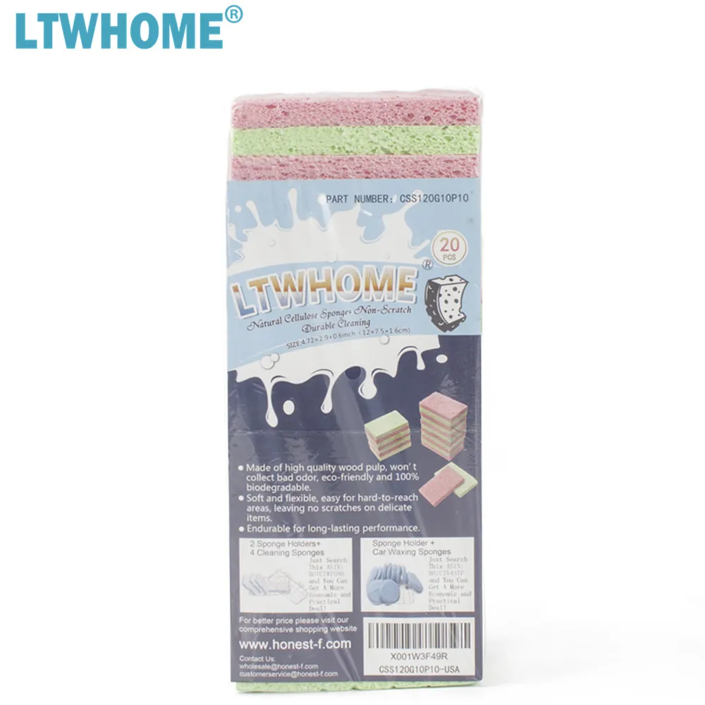 LTWHOME натуральные Целлюлозные губки не царапающиеся прочные чистящие