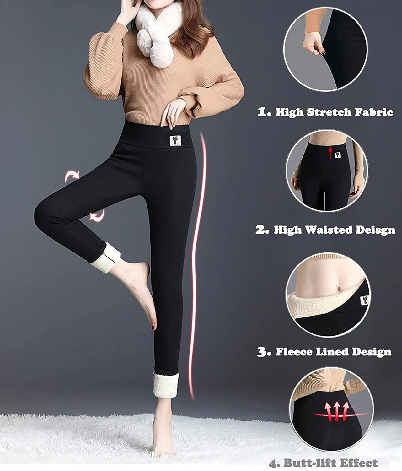 Fleece Lined Leggings High Waist 