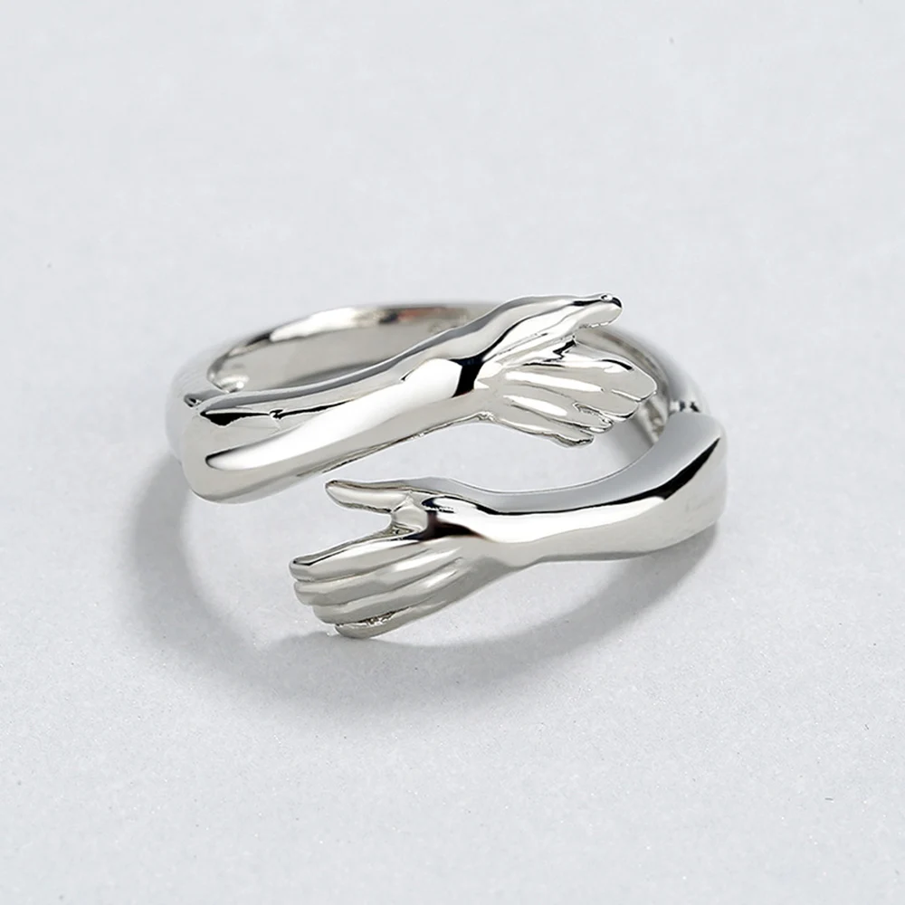 2021 New Women Girls Hand Rizeable Ring Creative Love Hug Silver Color Ring Fashion Lady Open Ring Jewelry Gifts for Lovers 