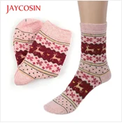 Female winter printing plus velvet warm sleep home socks floor socks
