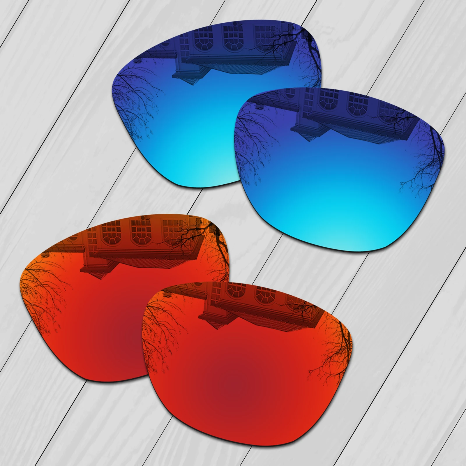 E.O.S 2 Pairs Ice blue & Fire Red Mirror Polarized Replacement Lenses for Oakley Jupiter Sunglasses