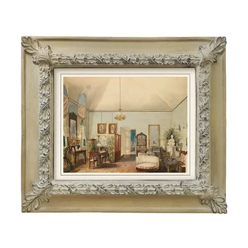 European styledecoration painting with white carved solid wood frame