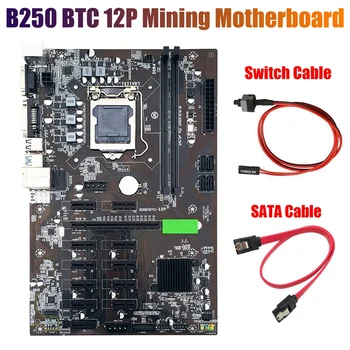Placa base de minería B250 BTC con Cable SATA + Cable de interruptor LGA 1151 DDR4 12XGraphics, ranura para tarjeta USB 3,0 para minería BTC
