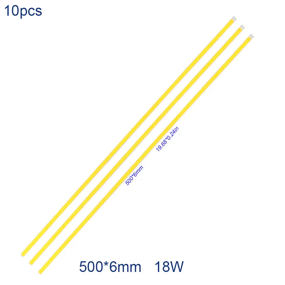 10pcs 500x6mm 18W DC 12 В COB лампочка, светодиодный панельный светильник, 2 Вт-300 Вт, все размеры, COB модуль, теплый натуральный холодный белый, красный, зеленый, синий цвет, светодиодный светильник для DIY - Испускаемый цвет: 10pcs 500x6mm 18W