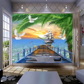

Dropship Custom Wallpaper Wood Mediterranean Landscape 3D Tropical Wallpaper Bedroom Papier Peint Mural 3d Home Improvement