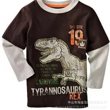 Осенняя детская Футболка Пуловер с вырезом лодочкой для мальчиков Детская универсальная рубашка с длинными рукавами и рисунком динозавра