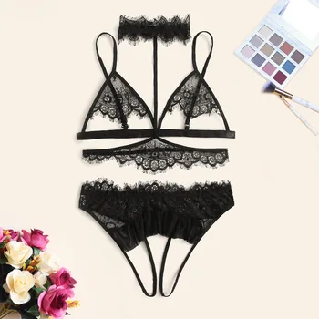 

Bra Set Women's Sexy Quality Polyester Lace Lingerie Straps Panty Bandage Set Babydoll Comfortable and Breathable Underwear Set