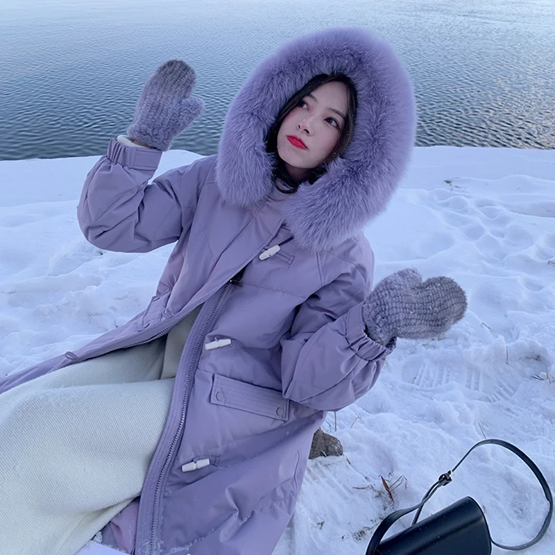 2021 new long winter jacket women's warmth and thick down down cotton big fur collar parka coat women Korean casual loose jacket