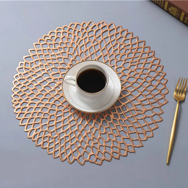 

Hollow Placemat Dining Table Heat Insulation Non Slip Mats Home Pvc Decor Round Coaster Pads Table Mats Home Decor
