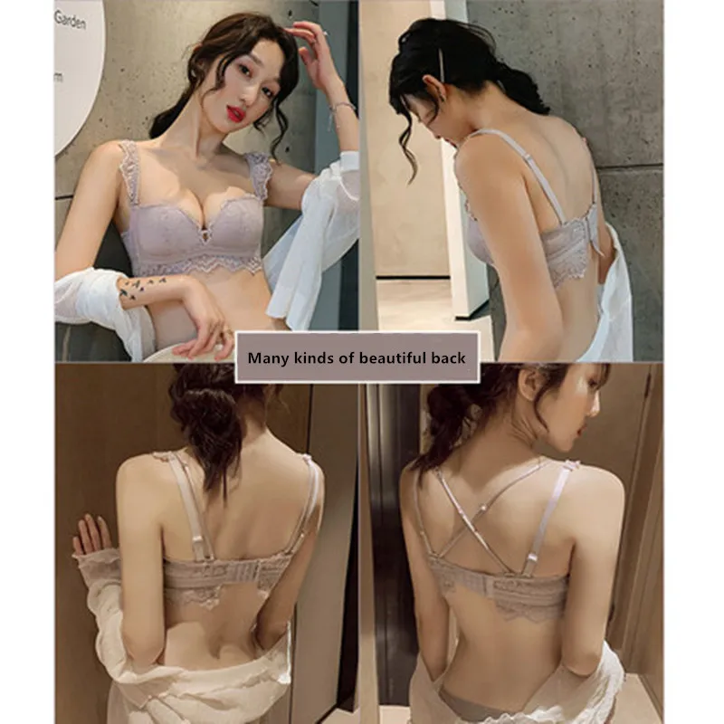 

Medium-thin cup breathable comfortable steel-free small chest gathered bra suit sexy beautiful back half cup girl underwear