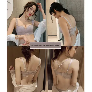 

Medium-thin cup breathable comfortable steel-free small chest gathered bra suit sexy beautiful back half cup girl underwear