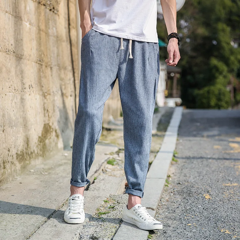 

Summer New Style Thin Cotton Linen Trousers Chinese-style Retro Flax Loose And Plus-sized Casual Pants Men's Trousers Capri Fash