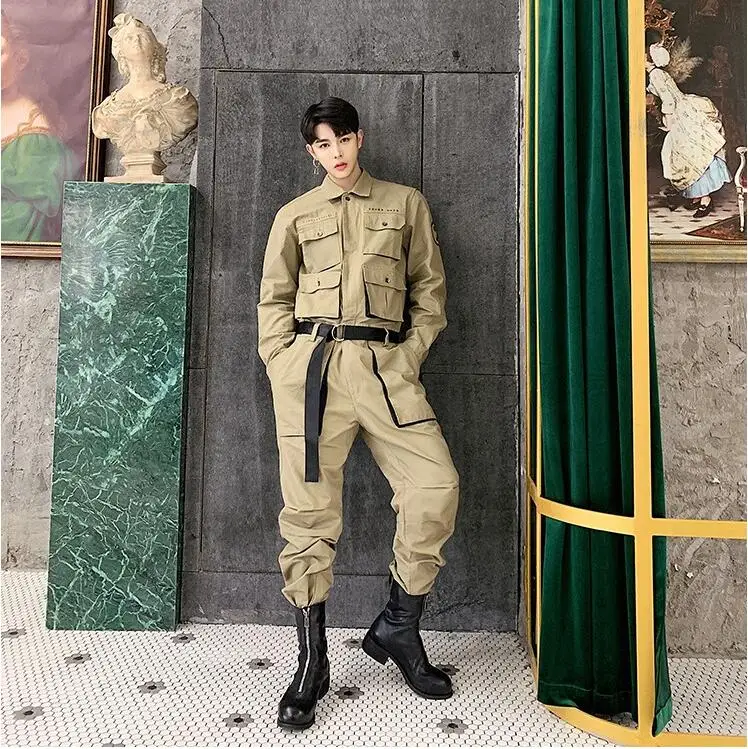 SHENGYUJIN S~ 2XL! Осень Ретро оснастки комбинезон мужские ins тренд брюки хип хоп Свободные Комбинезоны мужской костюм